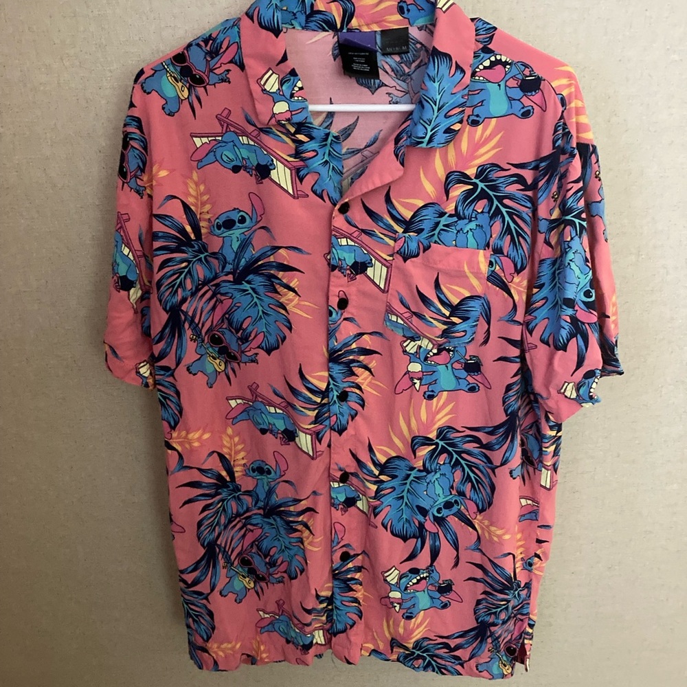 Disney Stitch Pink and Blue Tropical Shirt medium